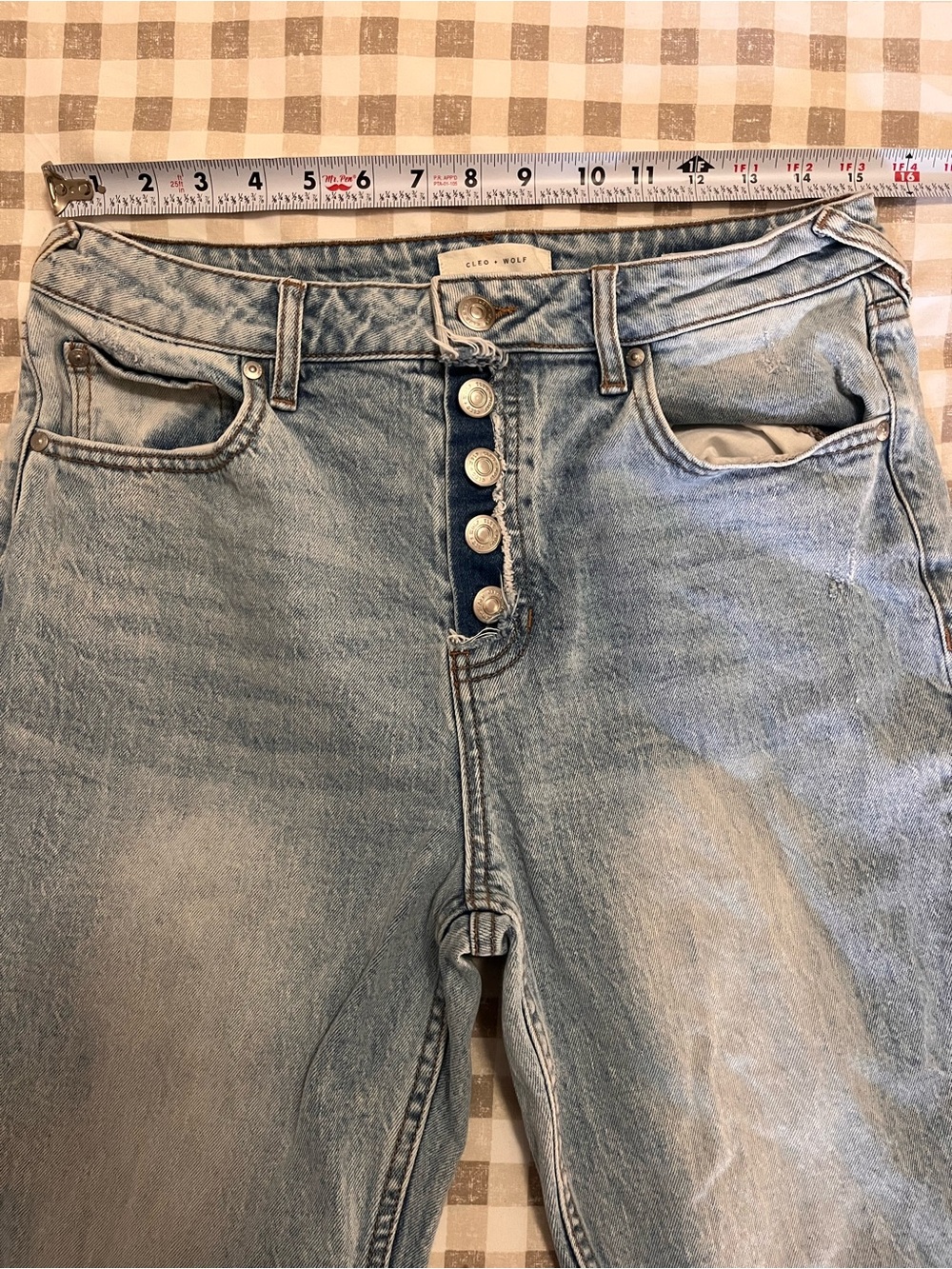 Cleo + Wolf Light Wash Button-Fly Raw Hem High Rise Bootcut 29x34 Women Jeans
